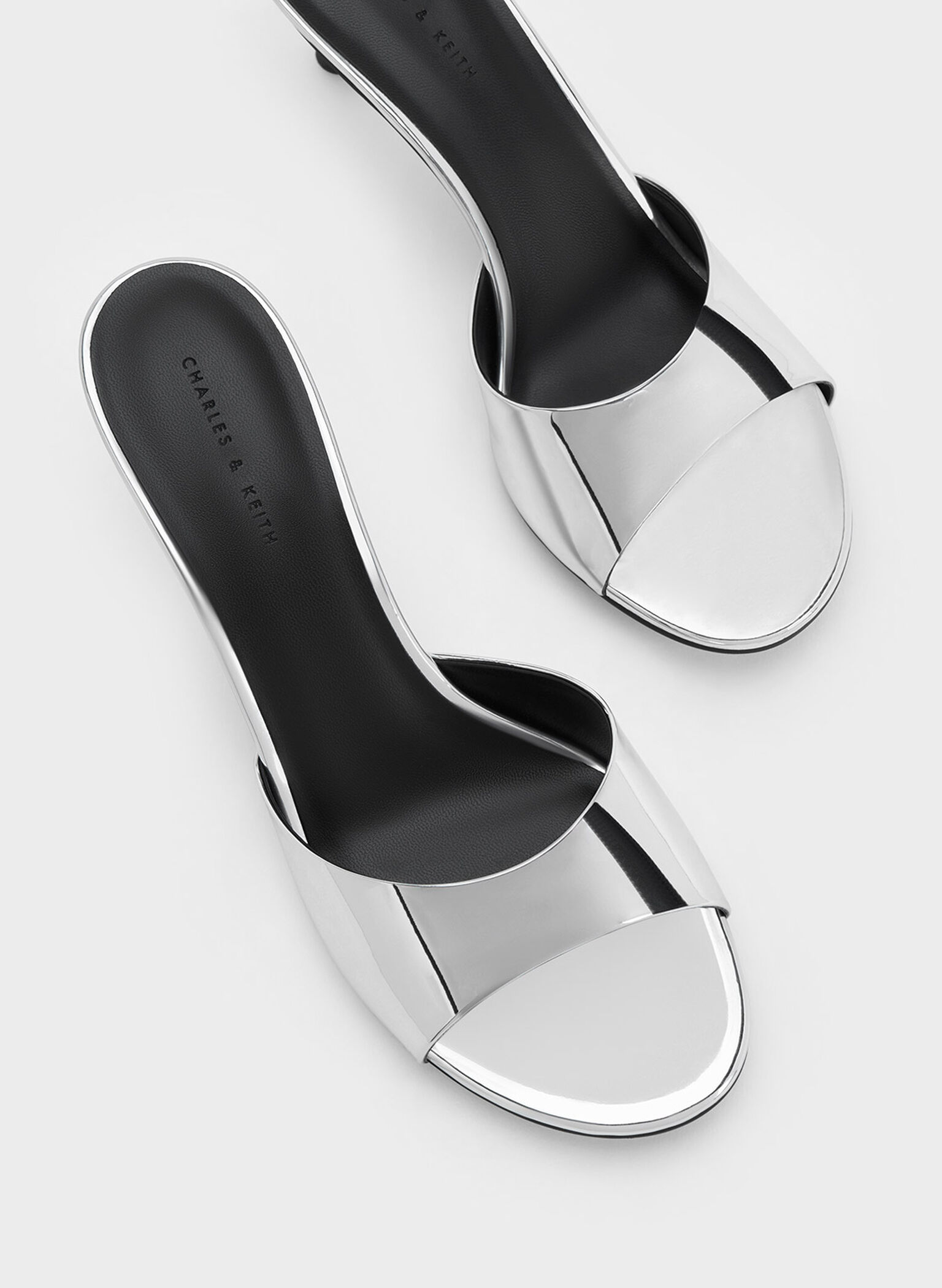 Metallic Slant Heel Mules, Silver, hi-res