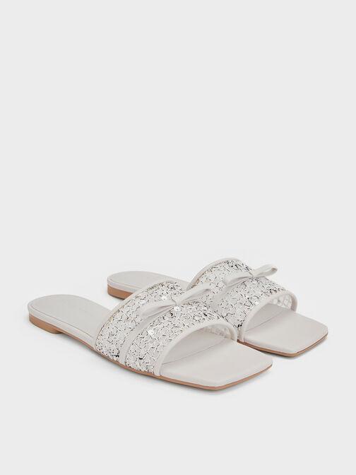 Mesh Sequinned Bow Slide Sandals, Multi, hi-res