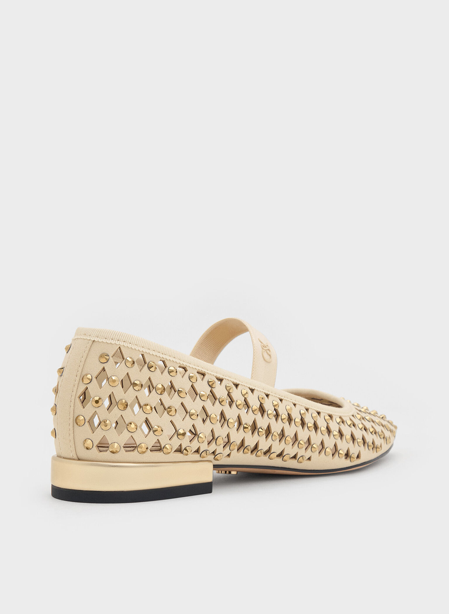 Studded Cut-Out Mary Jane Flats, Cream, hi-res