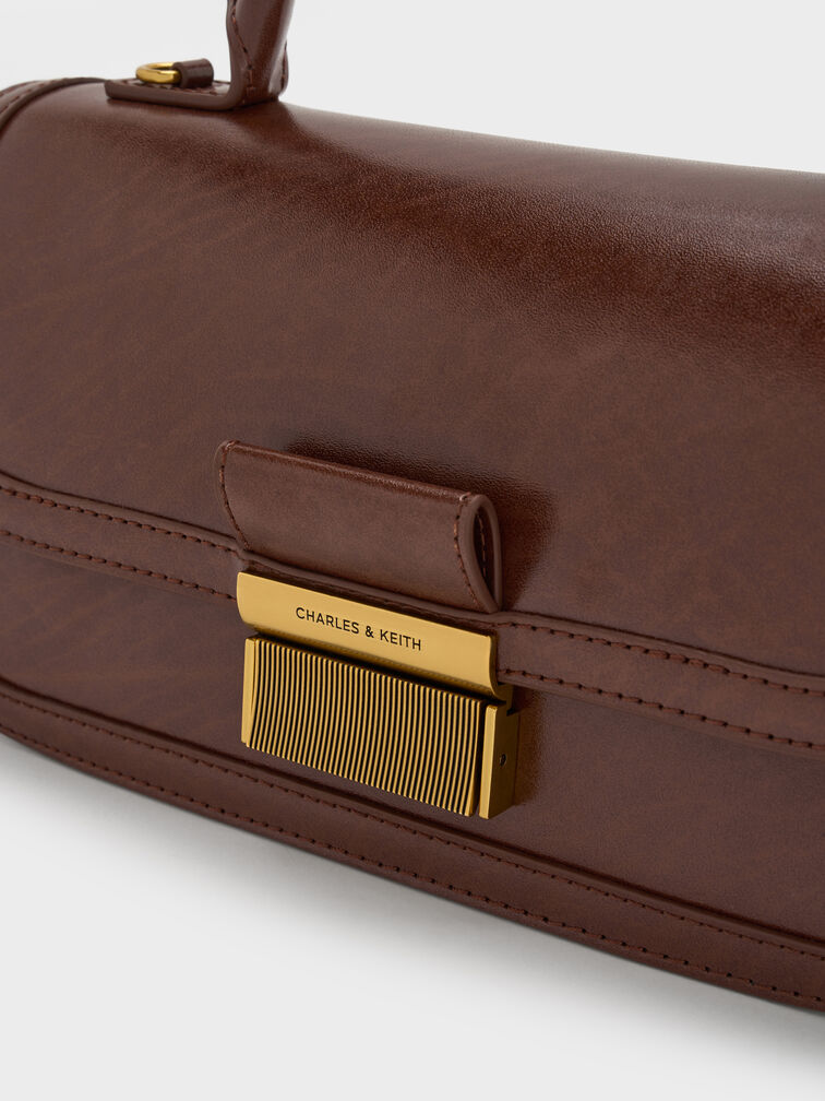 Charlot Elongated Top Handle Bag, Dark Brown, hi-res