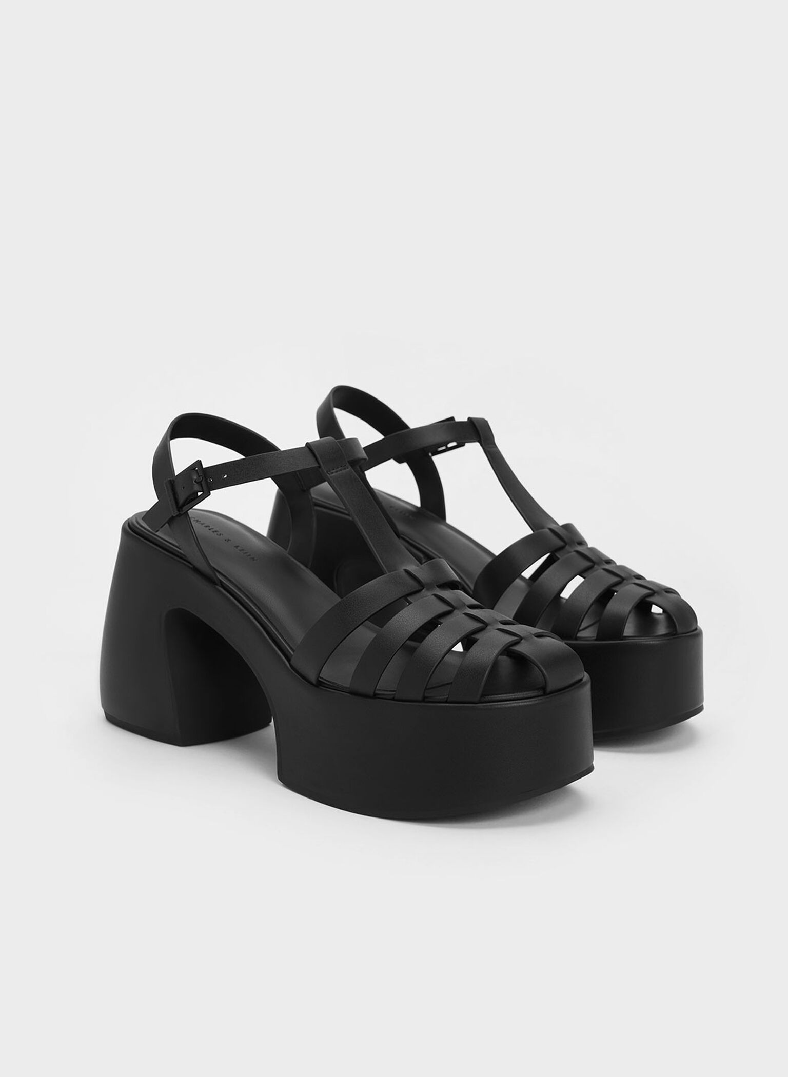 Interwoven Platform Gladiator Sandals, Black, hi-res