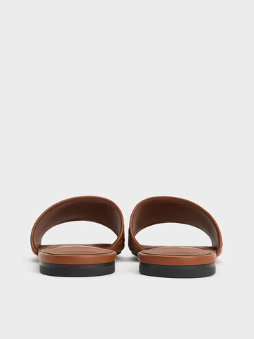 Woven Slide Sandals, Brown, hi-res