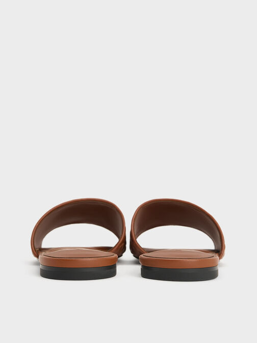 Woven Slide Sandals, Brown, hi-res