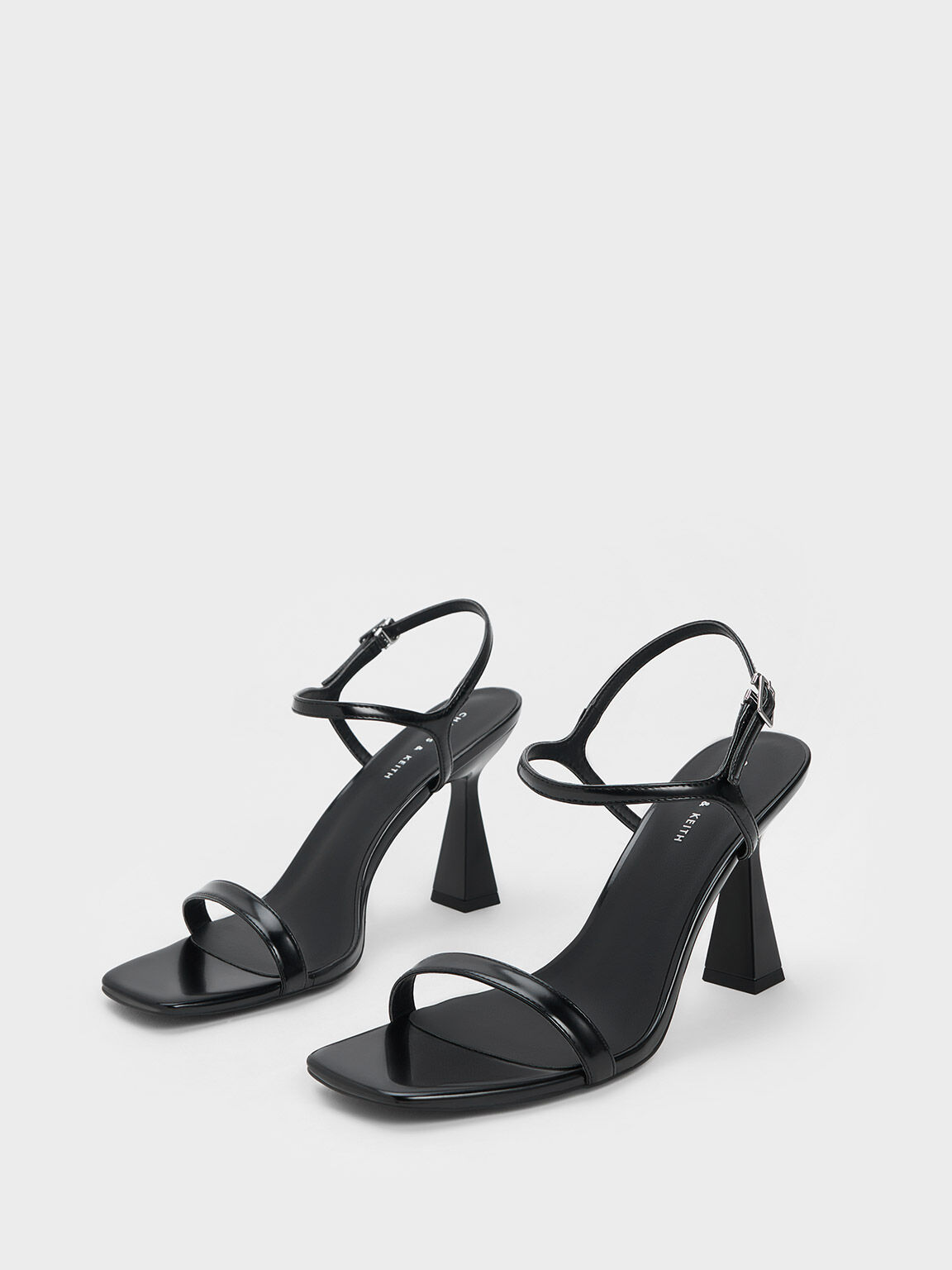 Black Boxed Square Toe Trapeze Heel Sandals - CHARLES & KEITH UK