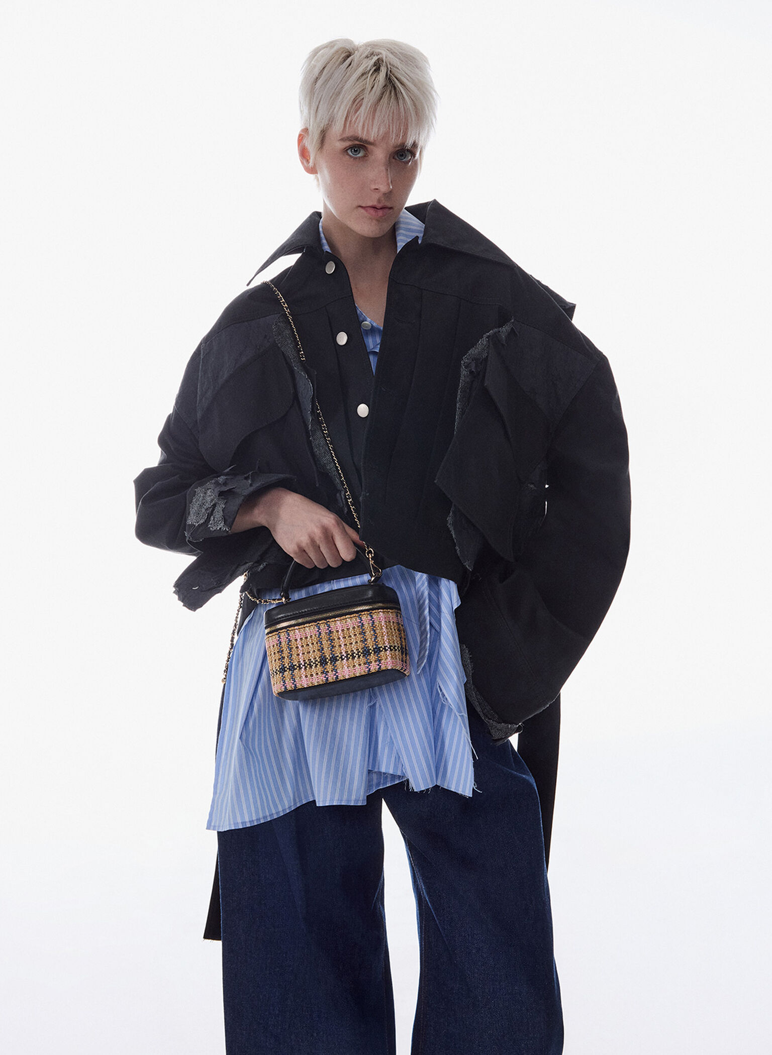 Arwen Tartan Top Handle Vanity Bag, Tartan Straw, hi-res