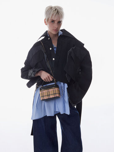 Arwen Tartan Top Handle Vanity Bag, Tartan Straw, hi-res