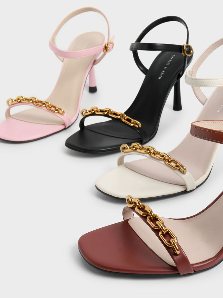 Chain Link Heeled Sandals, Light Pink, hi-res