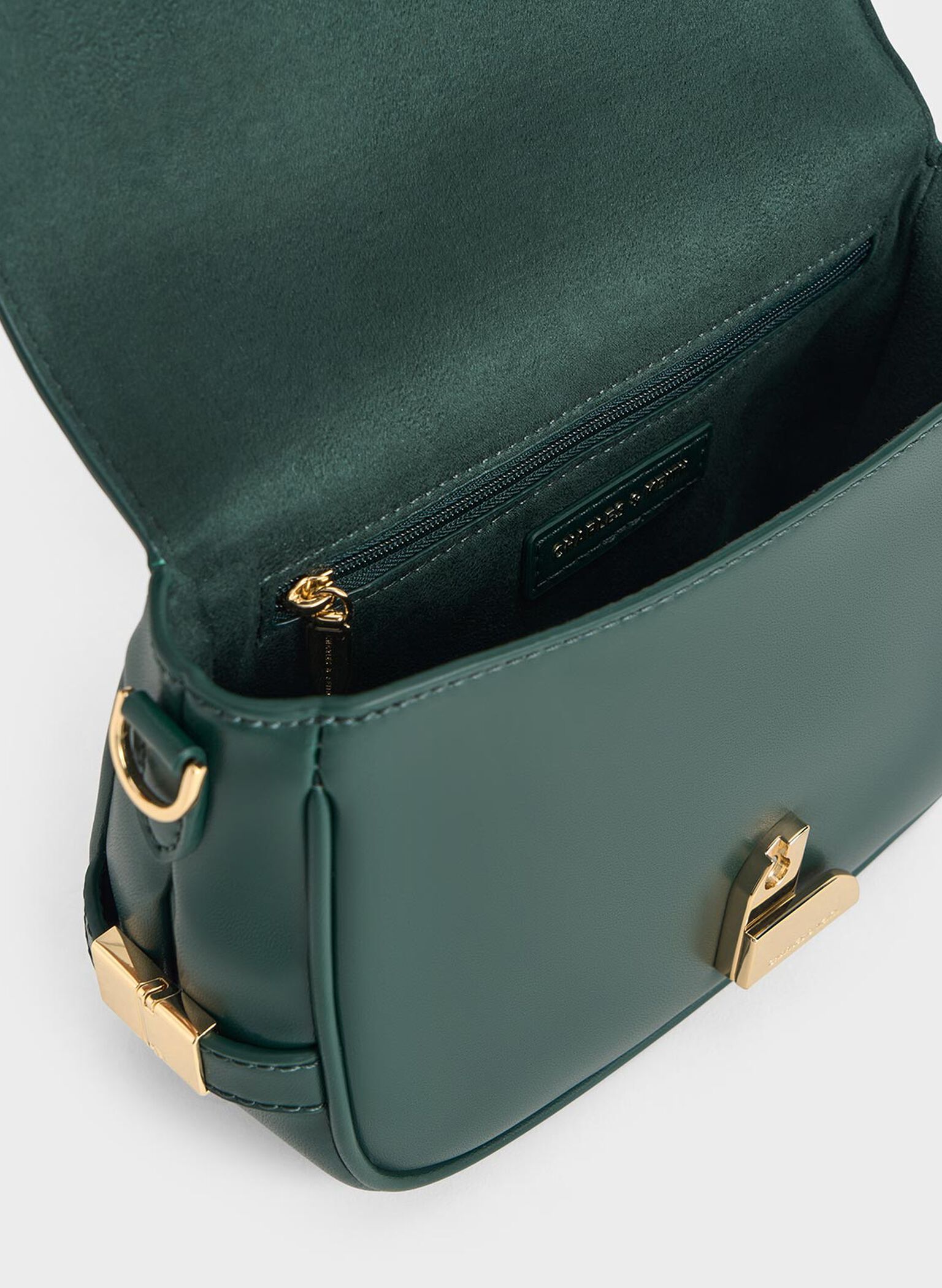 Aurelia Metallic-Accent Saddle Bag, Dark Green, hi-res