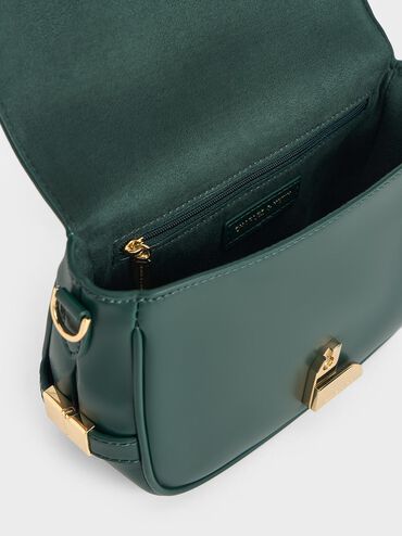 Aurelia Metallic-Accent Saddle Bag, Dark Green, hi-res