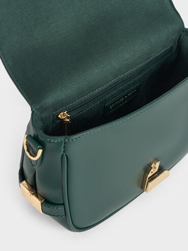 Aurelia Metallic-Accent Saddle Bag, Dark Green, hi-res