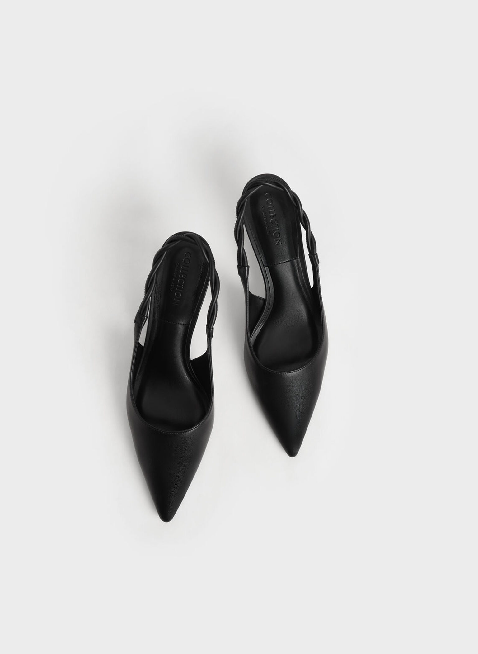 Leather Braided Slingback Pumps, Black, hi-res