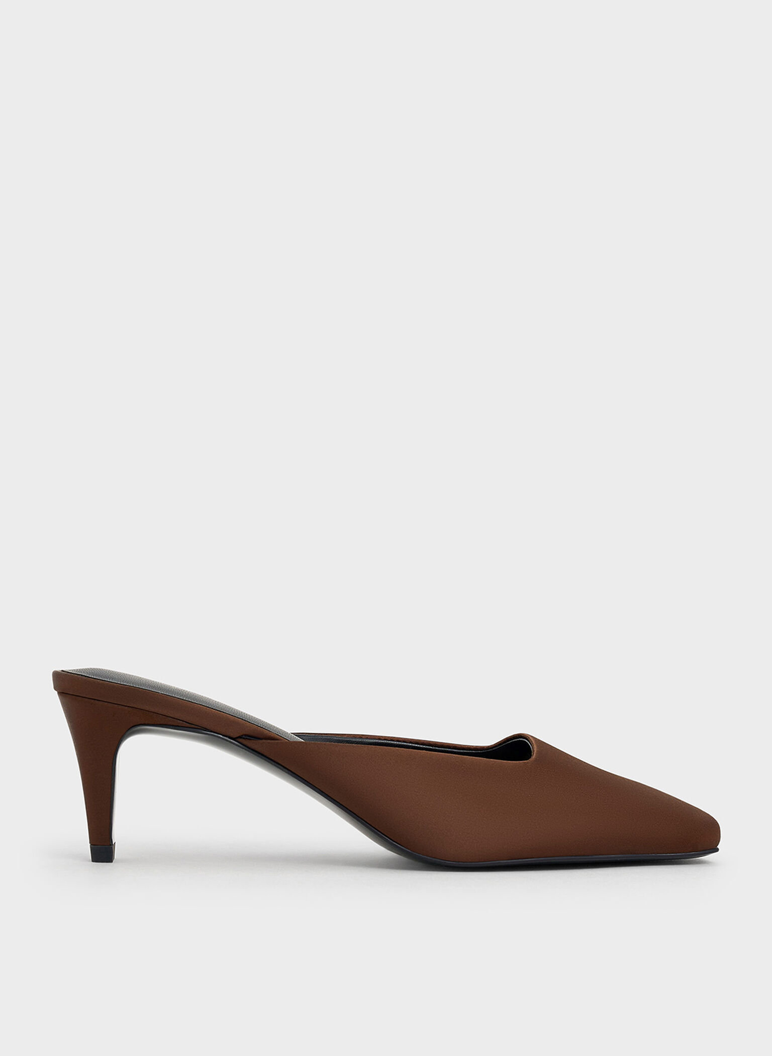 Satin Square-Toe Blade-Heel Mules, Dark Brown, hi-res