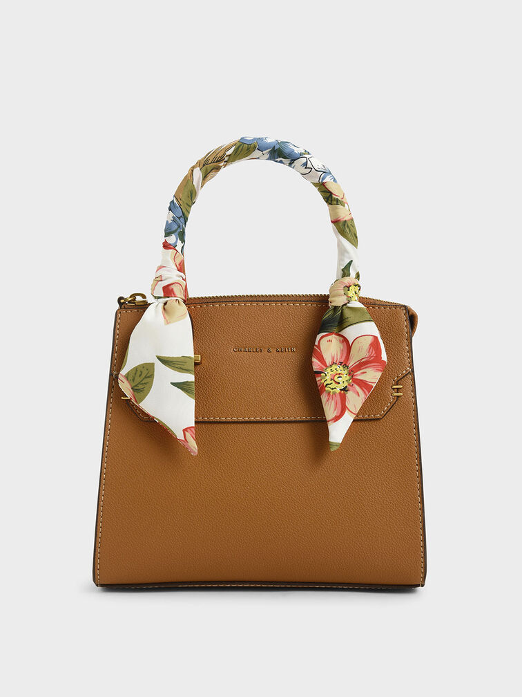Camel Scarf-Wrapped Top Handle Bag - CHARLES & KEITH UK