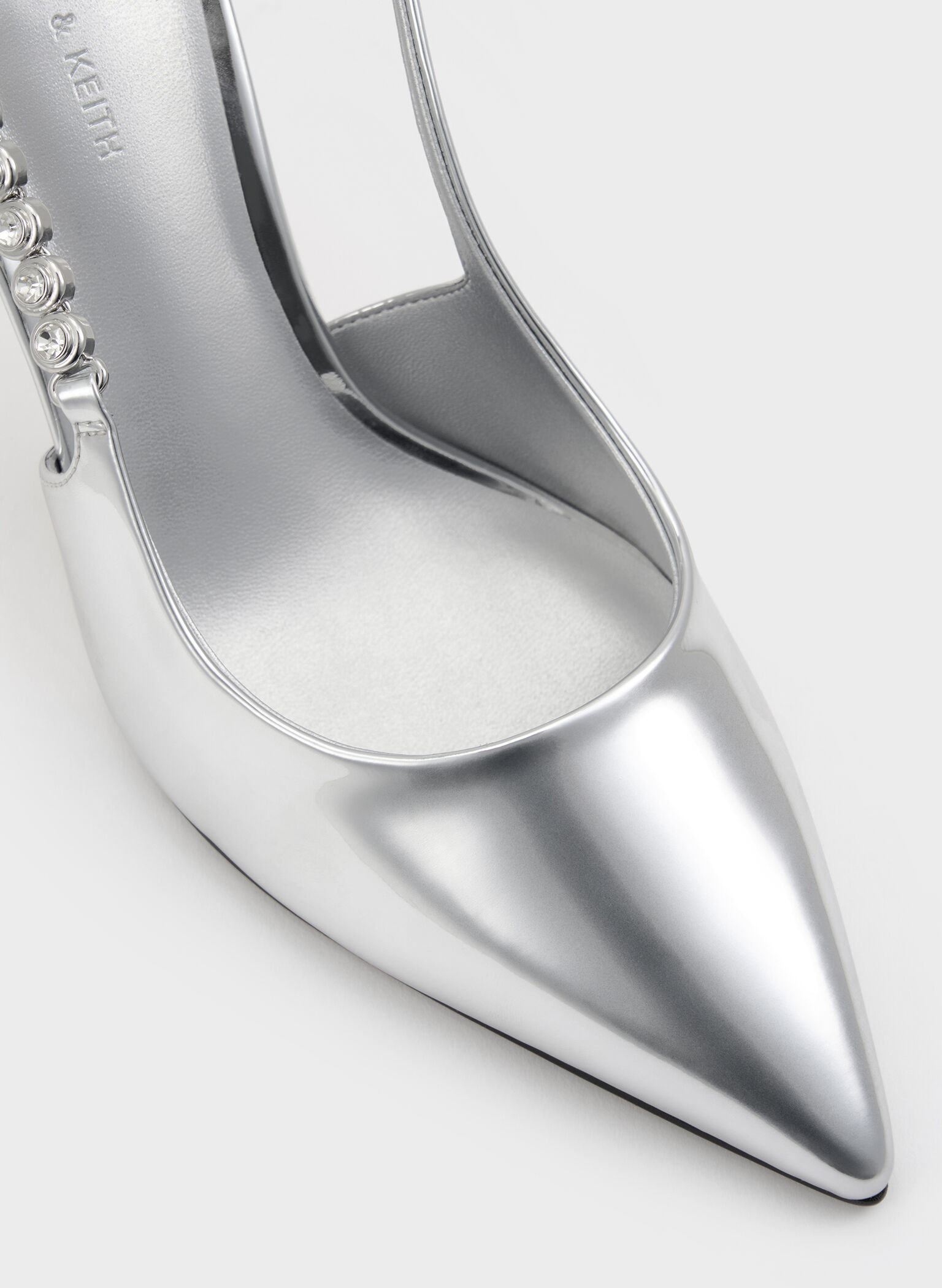 Flores Metallic Gem-Strap Slingback Pumps, Silver, hi-res
