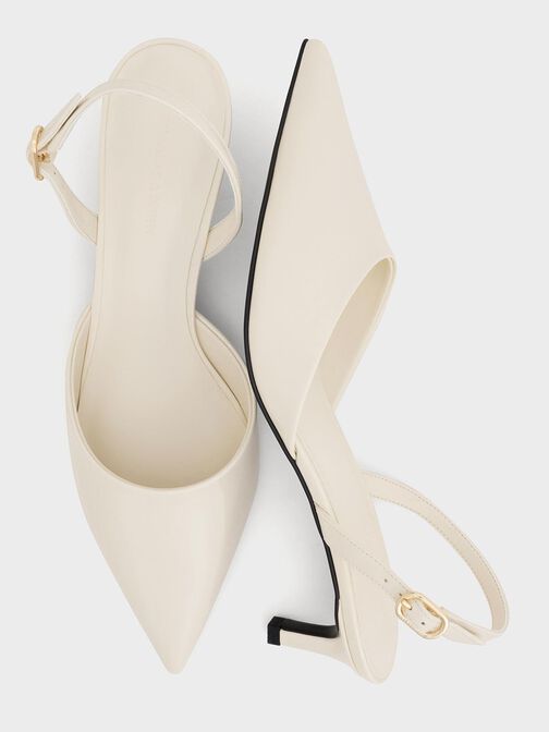 Patent Pointed-Toe Slingback Kitten Heels, Chalk, hi-res