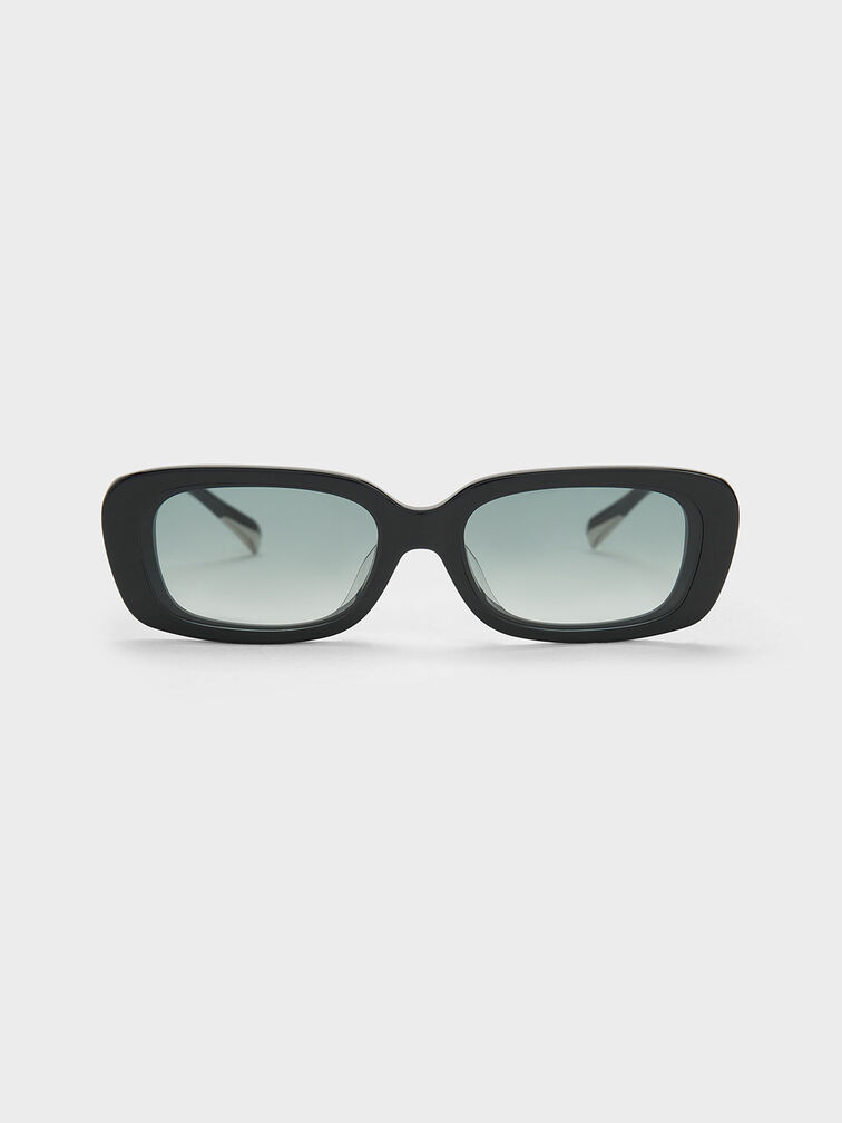 Aubrey Rectangular Recycled Acetate Sunglasses, Black, hi-res