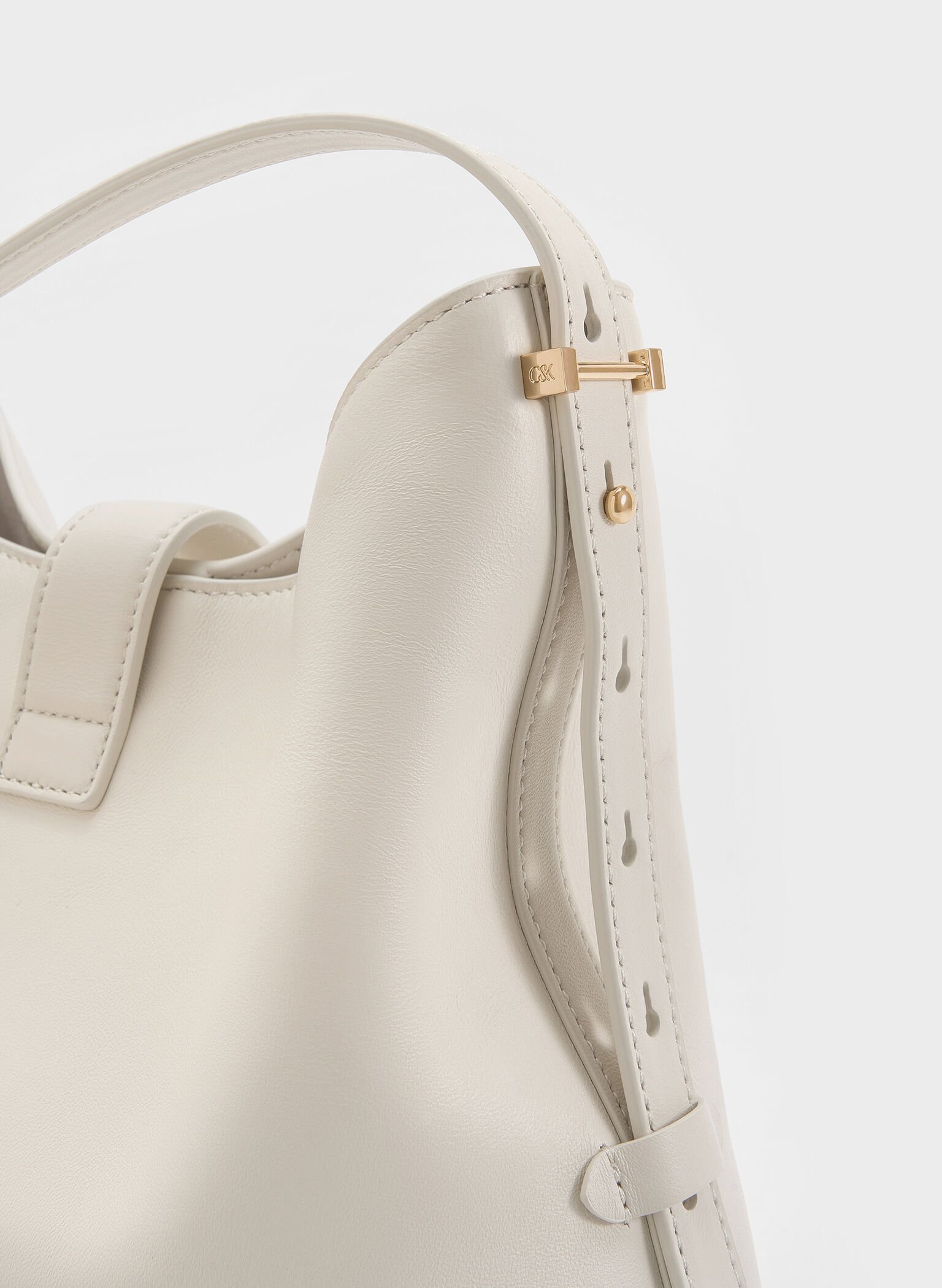 Gabine Leather Belted Hobo Bag, Eggshell Cream, hi-res