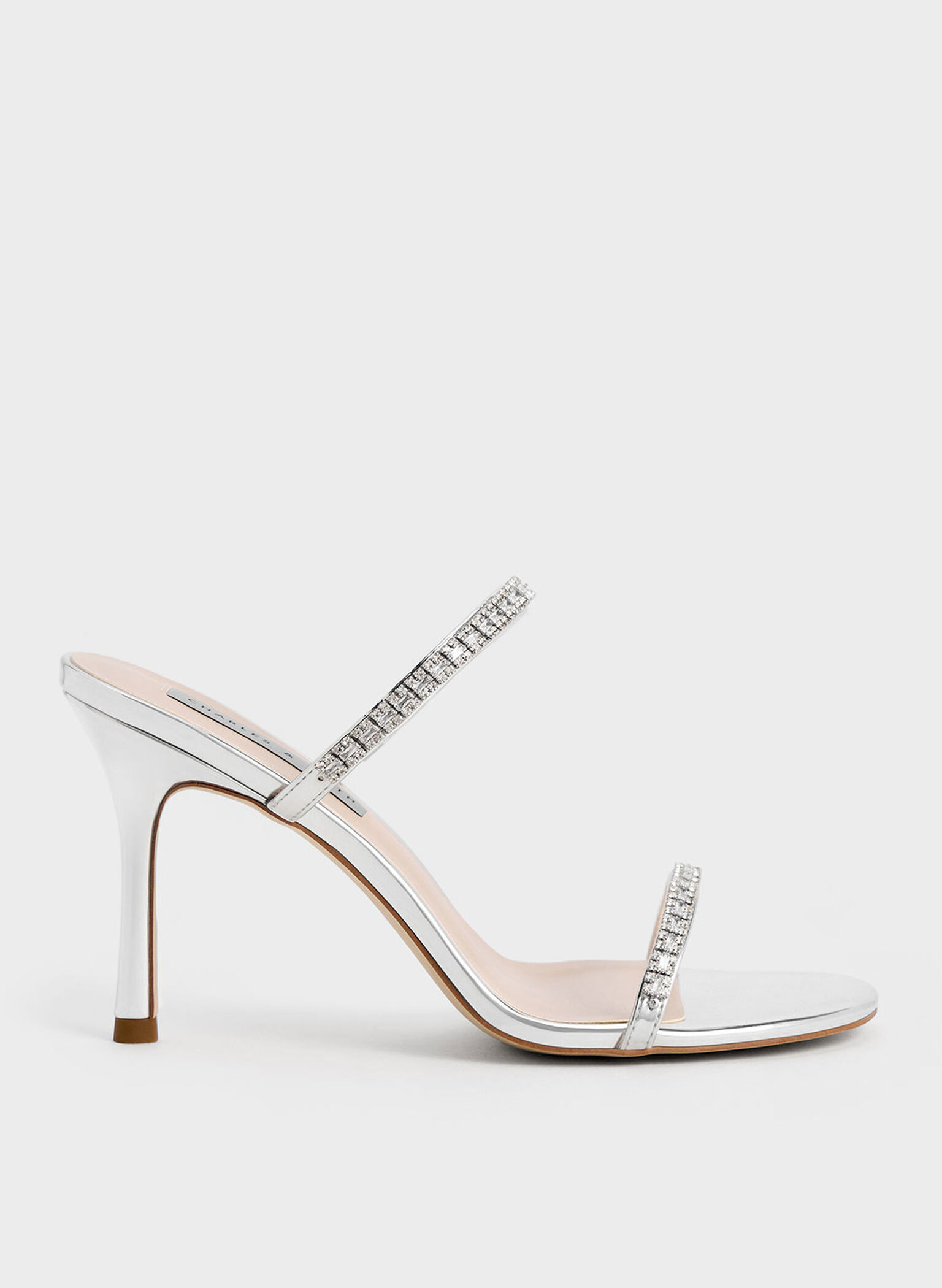 Ambrosia Metallic Gem-Embellished Heeled Mules, Silver, hi-res