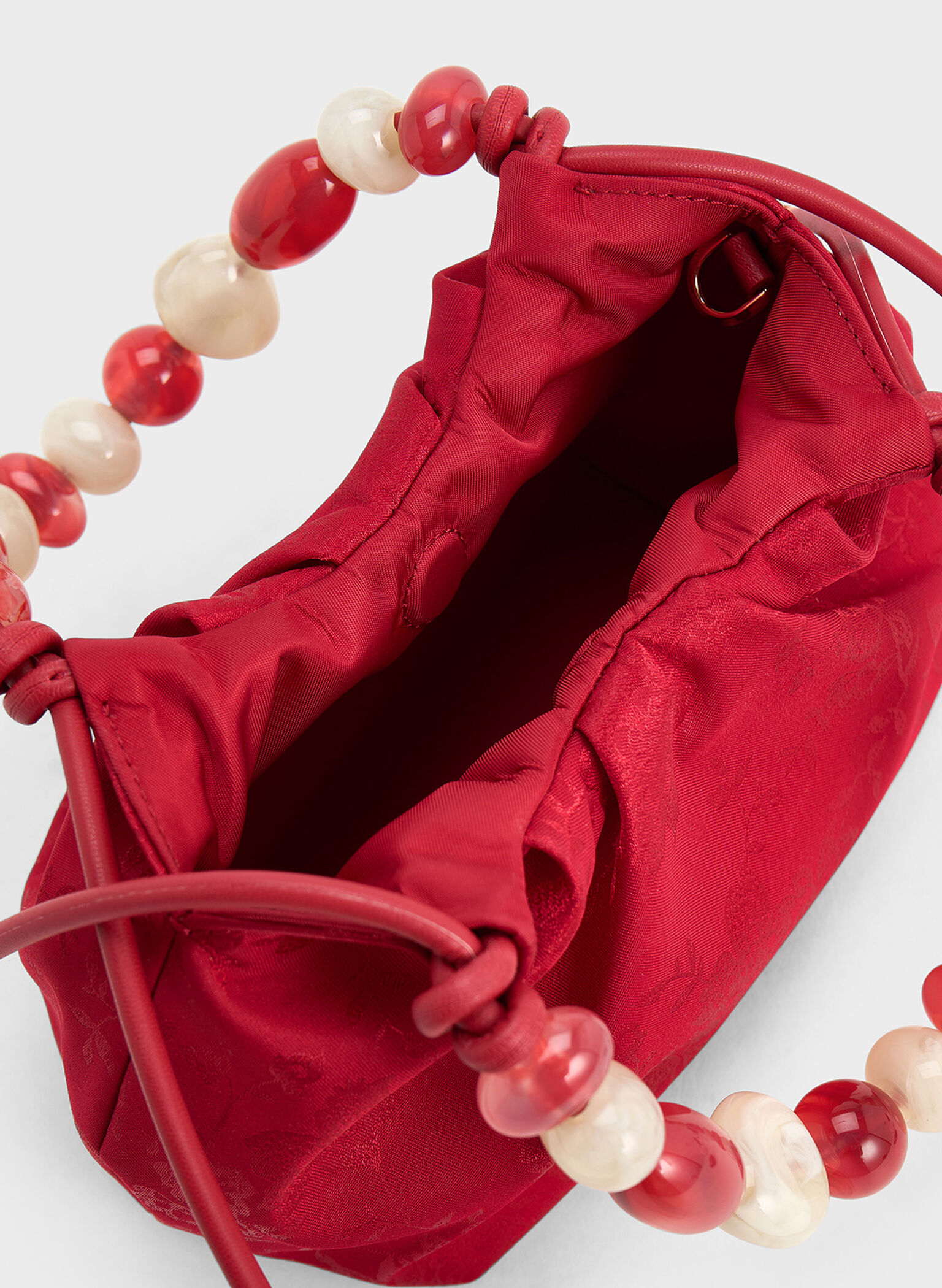 Aviary Jacquard Beaded-Handle Bag, Crimson Red, hi-res