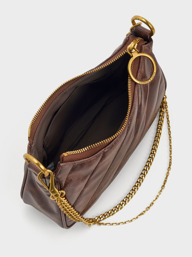 Philomena Crinkle-Effect Chain-Strap Crossbody Bag, Distressed Coffee, hi-res