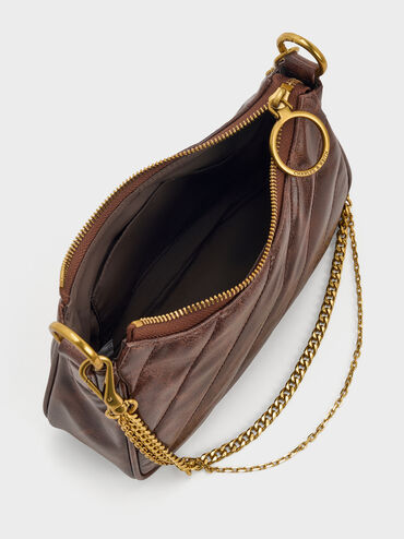 Philomena Crinkle-Effect Chain-Strap Crossbody Bag, Distressed Coffee, hi-res