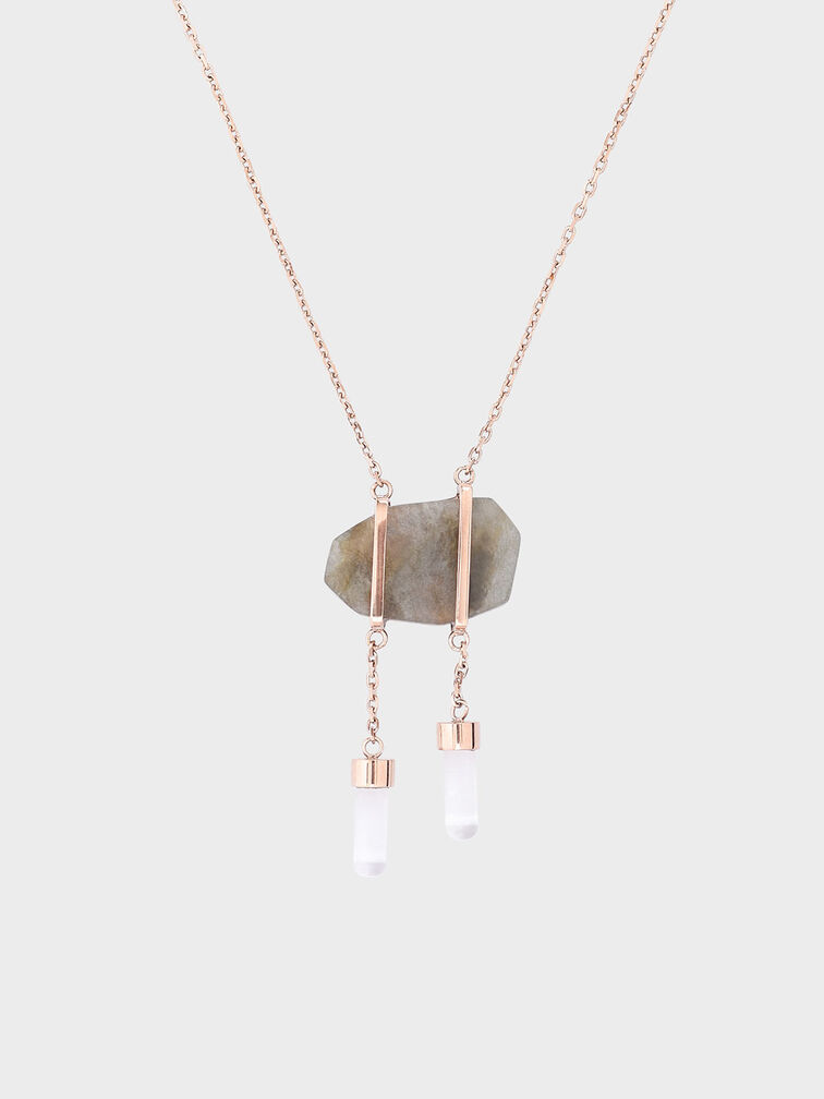 Labradorite Stone Necklace, Rose Gold, hi-res