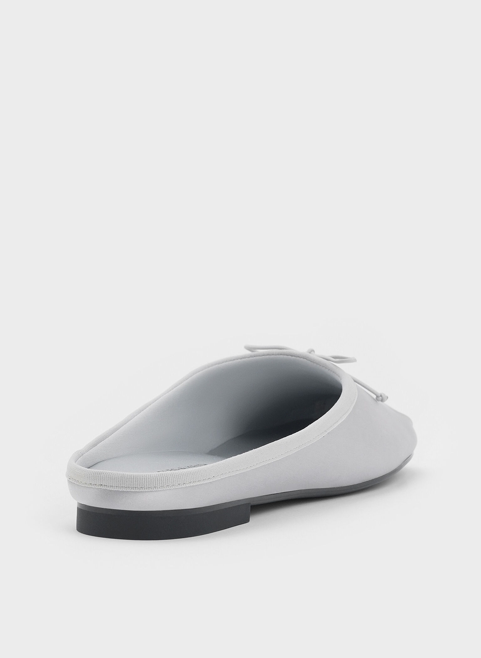 Satin Bow Flat Mules, Silver, hi-res