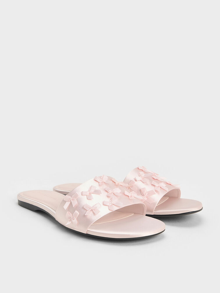 Satin Bow Slide Sandals, Blush, hi-res