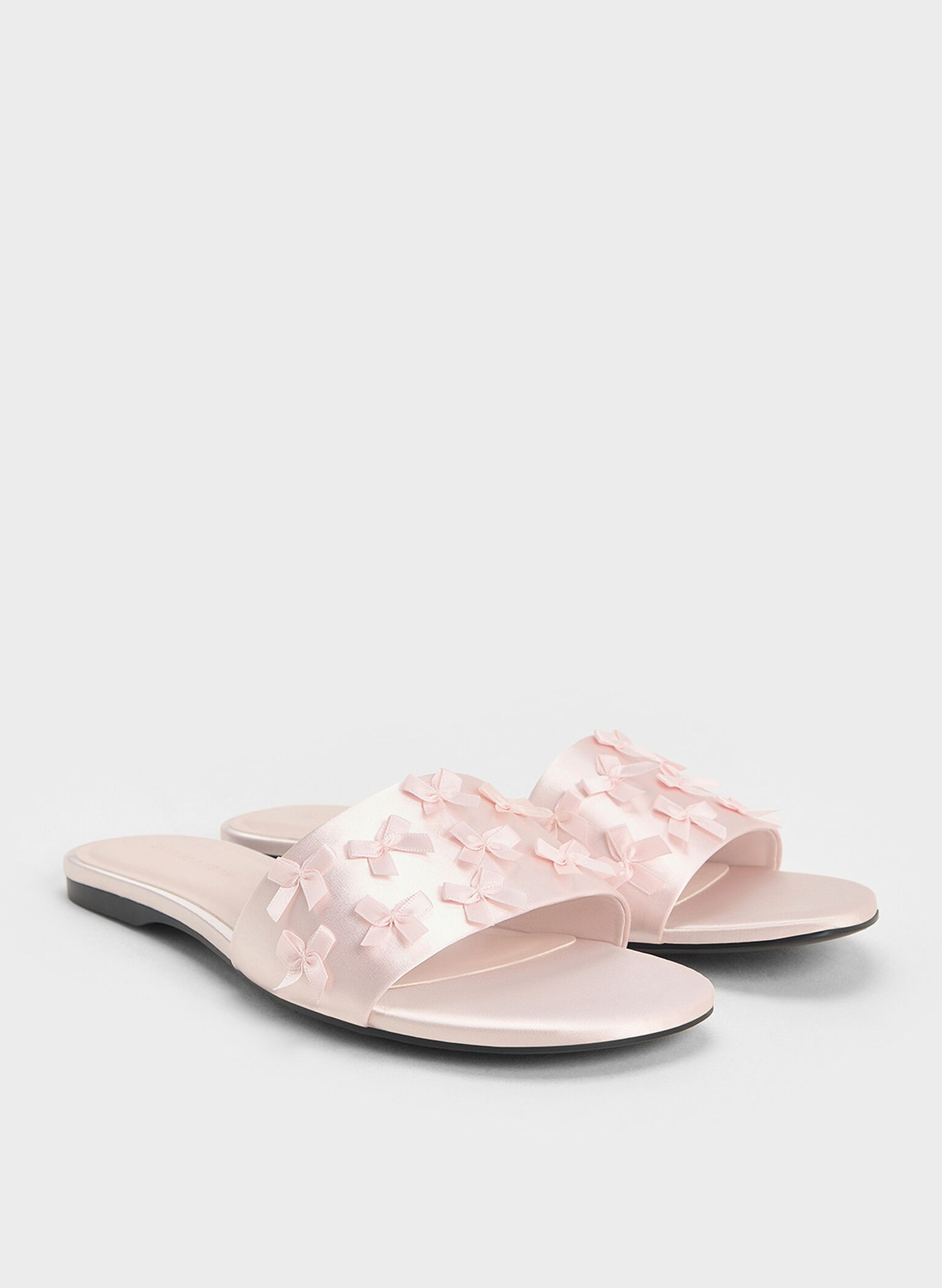 Satin Bow Slide Sandals, Blush, hi-res