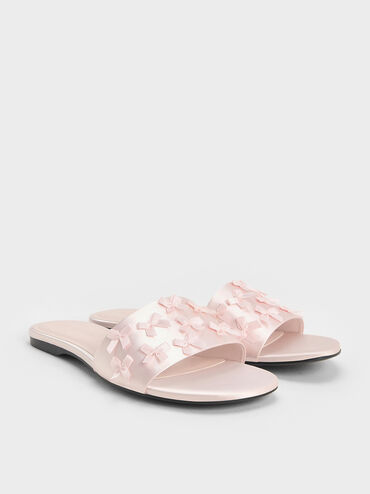 Satin Bow Slide Sandals, Blush, hi-res