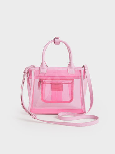 Norah See-Through Mesh Tote Bag, Bubble Gum Pink, hi-res