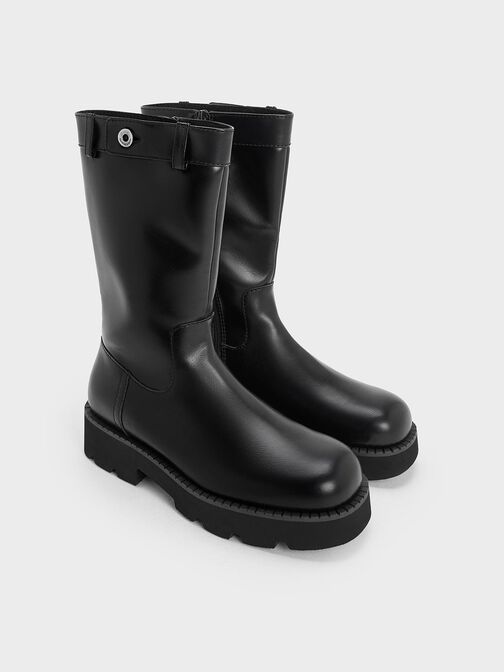Side-Zip Lug-Sole Calf Boots, Black, hi-res