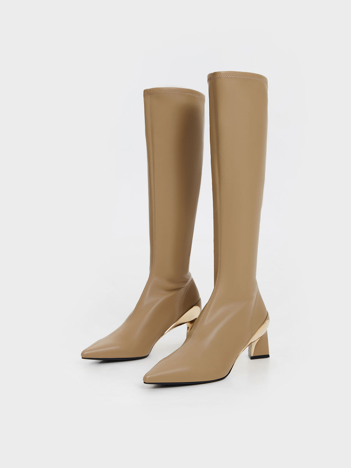 Taupe Devon Metallic Blade Heel Knee High Boots CHARLES KEITH UK