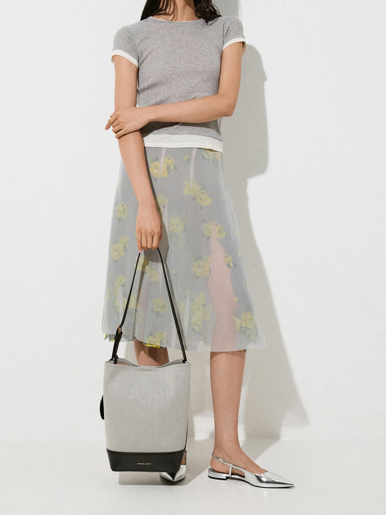 Enola Canvas Elongated Bucket Bag, Black, hi-res