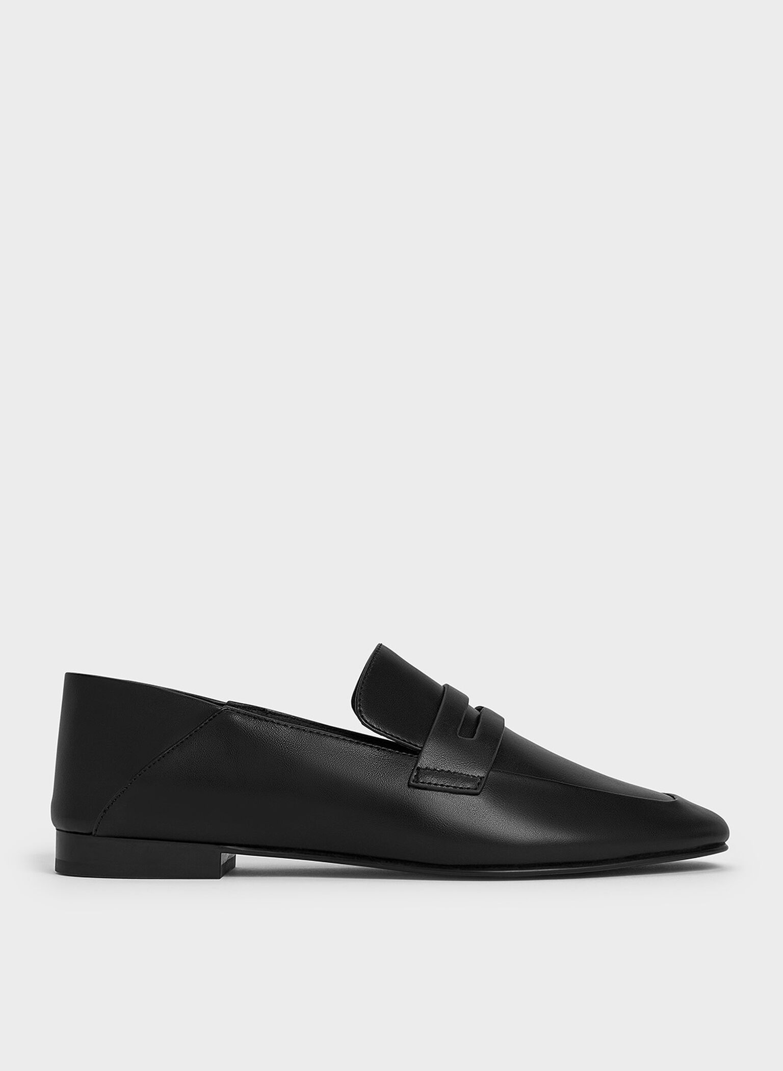 Almond-Toe Penny Loafers, Black, hi-res