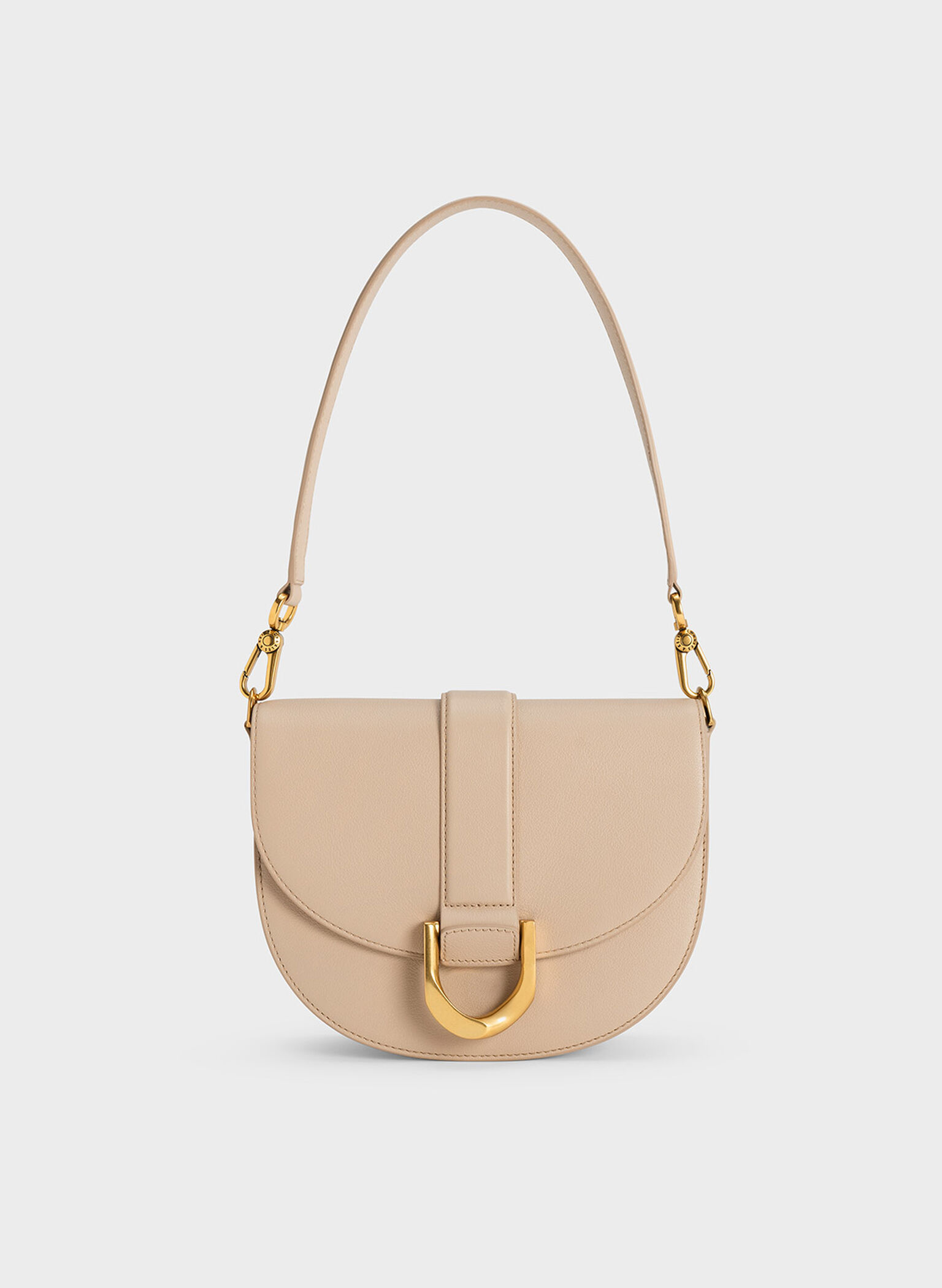 Beige Gabine Leather Saddle Bag - CHARLES & KEITH UK