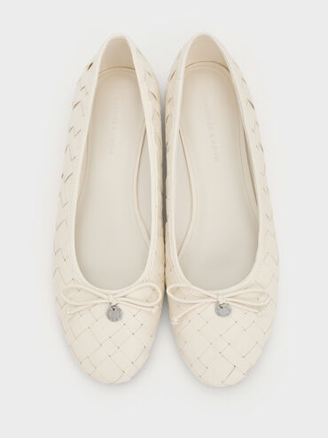 Ivette Woven Bow Ballet Flats, Chalk, hi-res