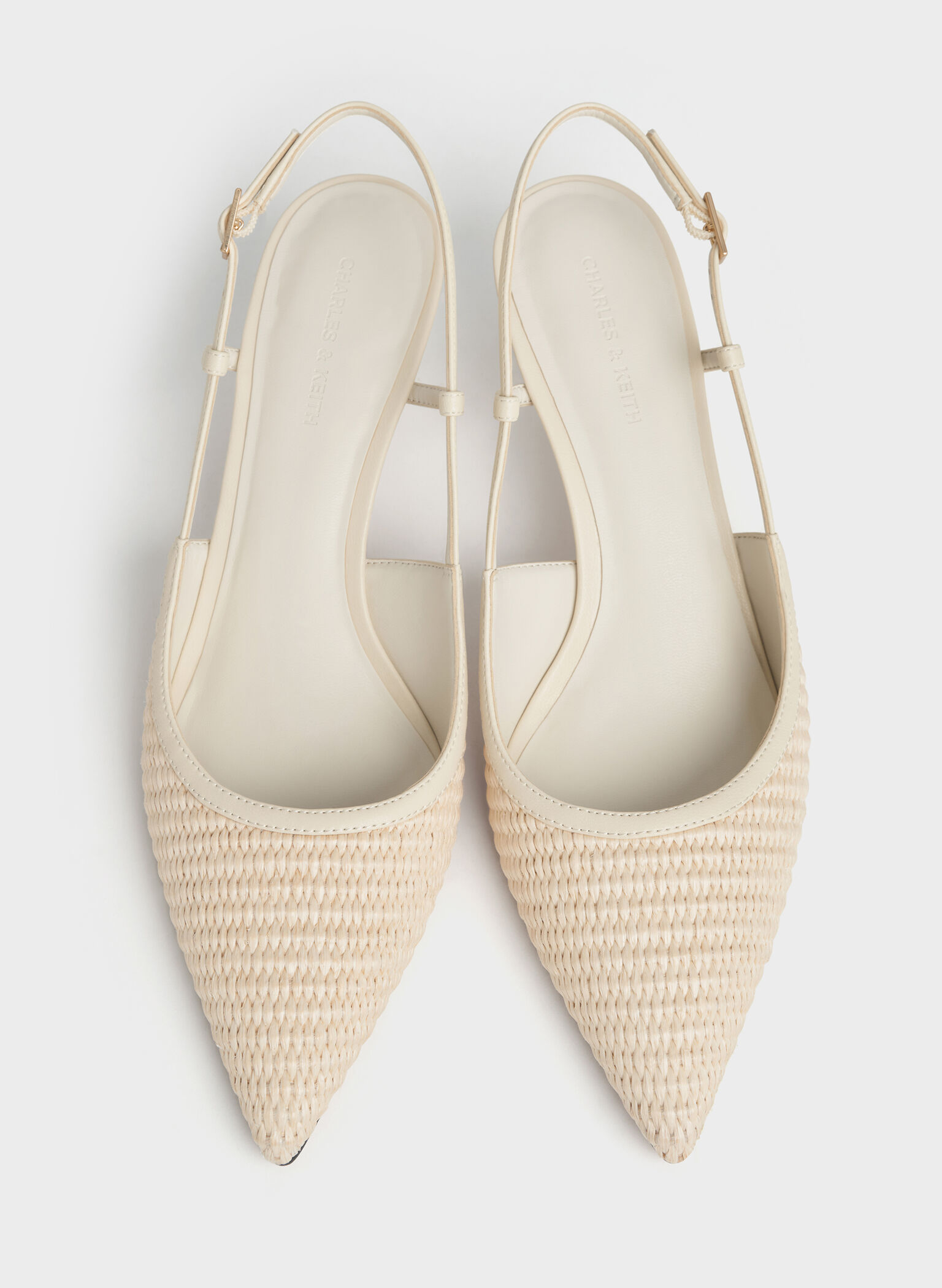 Raffia Pointed-Toe Slingback Pumps, Chalk, hi-res