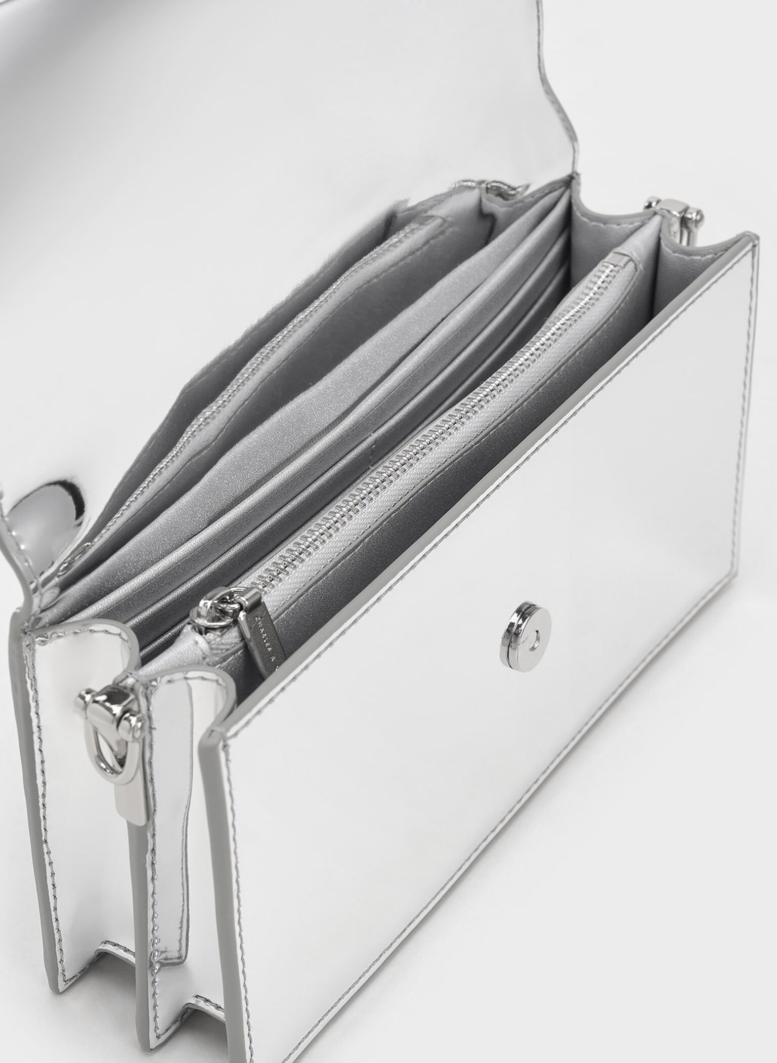 Kristine Metallic Sculptural-Handle Long Wallet, Silver, hi-res