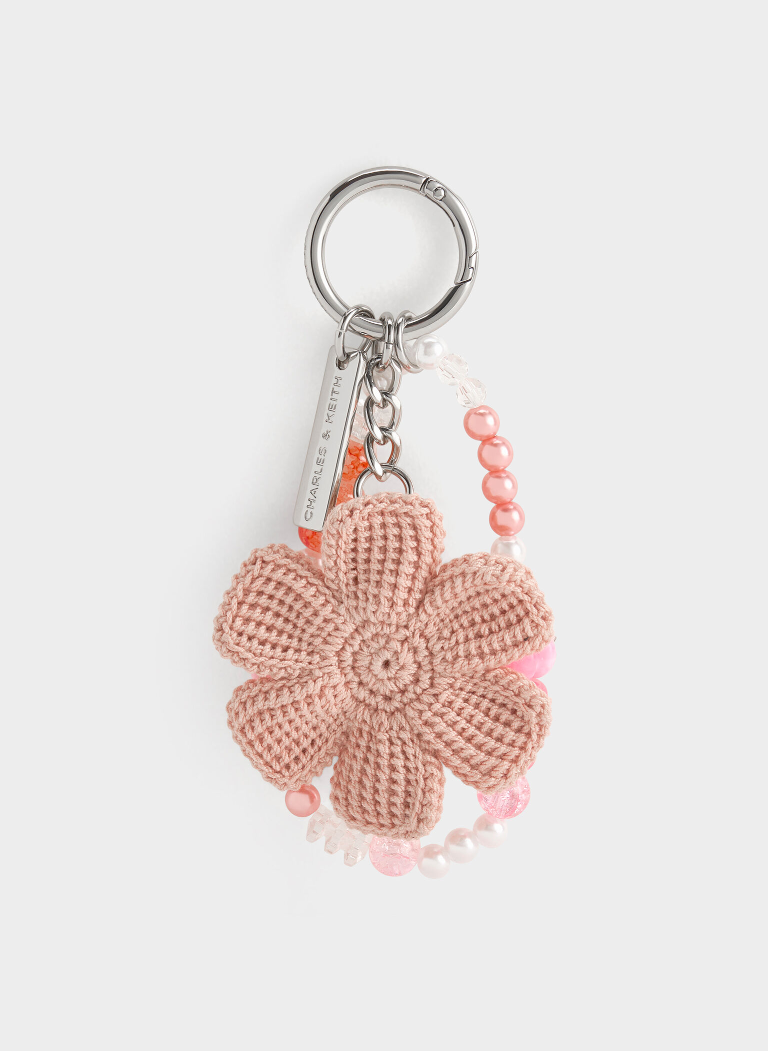 Crochet Flower Beaded Charm, Light Pink, hi-res