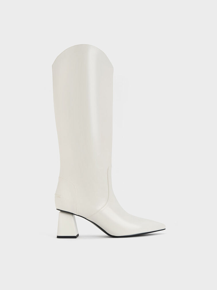 Lucinda Trapeze-Heel Knee-High Boots, White, hi-res