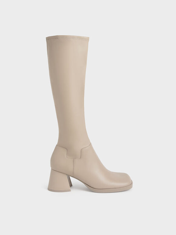 Leather Knee-High Boots, Taupe, hi-res
