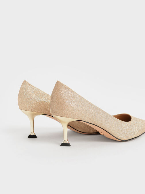 Glittered Kitten Heel Pumps, Gold, hi-res