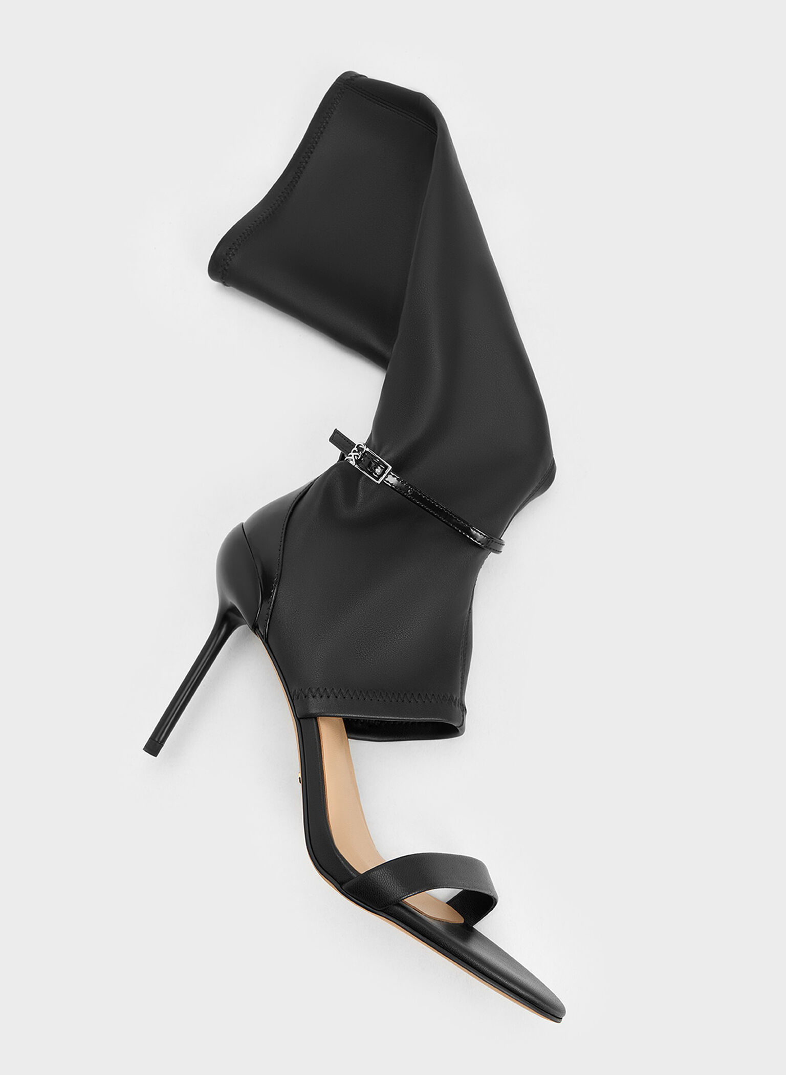 Gabriel Leather Stiletto-Heel Boot Sandals, Black, hi-res