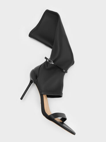 Gabriel Leather Stiletto-Heel Boot Sandals, Black, hi-res