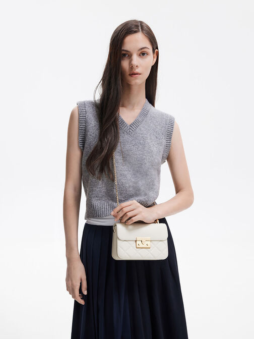 Alva Quilted Chain-Handle Bag, Ivory, hi-res