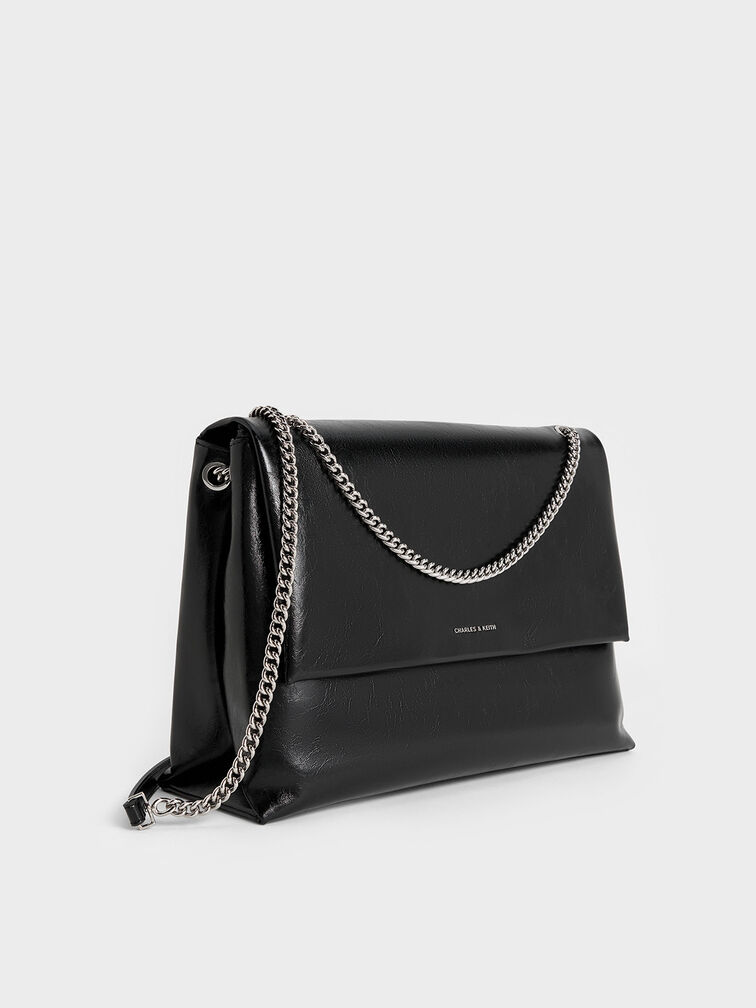 Sianna Chain-Handle Shoulder Bag, Black, hi-res