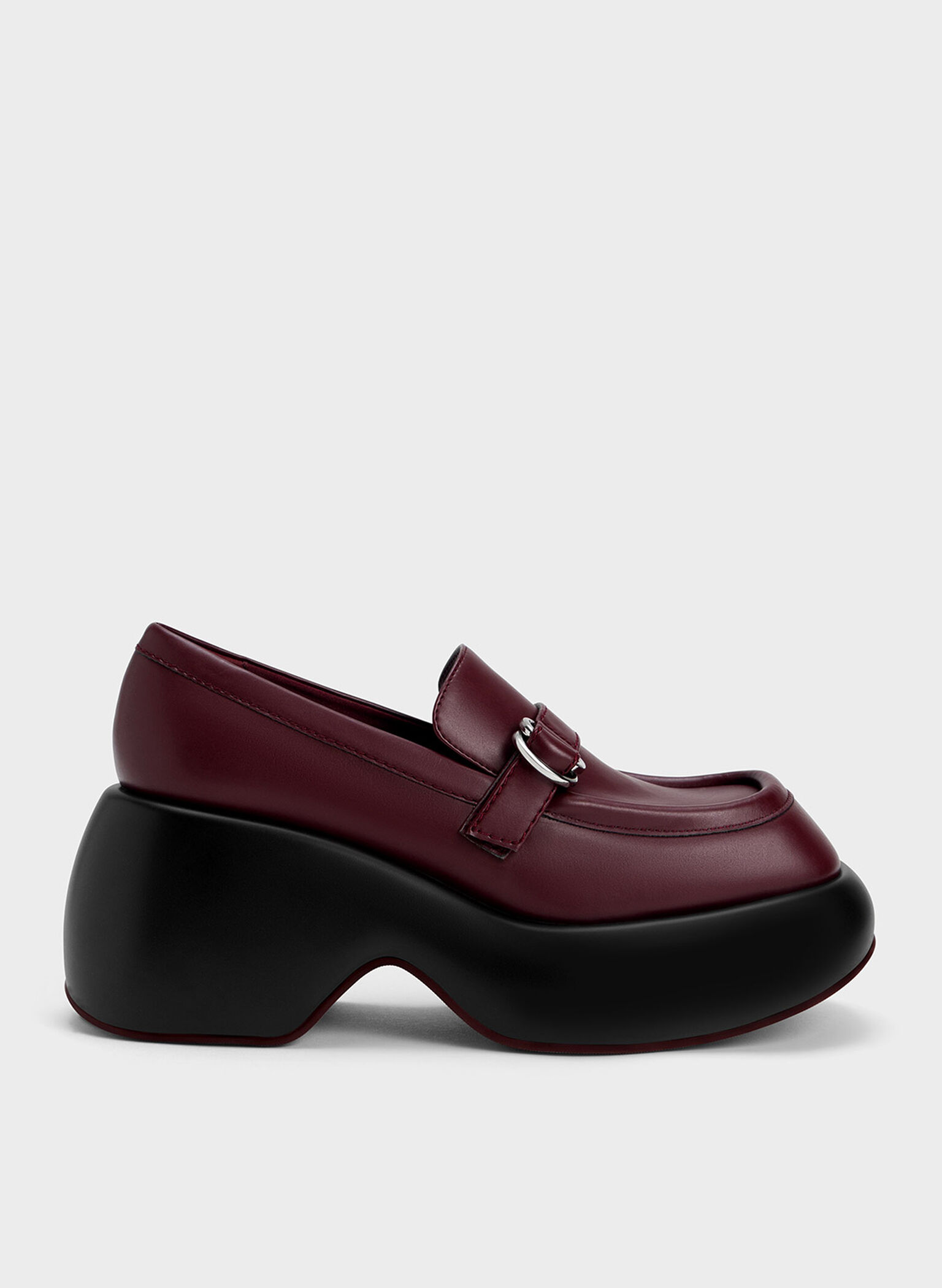 Buckled Platform Penny Loafers, Burgundy, hi-res