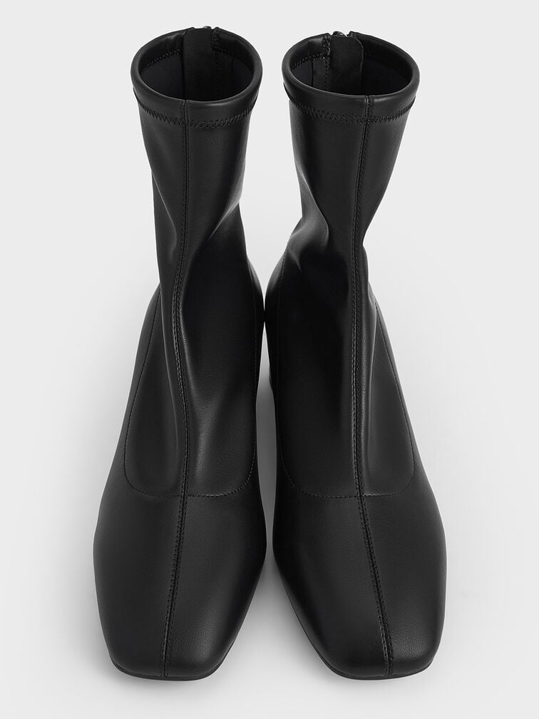 Stitch-Trim Heeled Ankle Boots, Black, hi-res