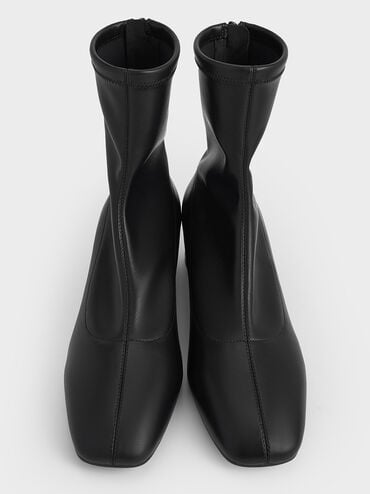 Stitch-Trim Heeled Ankle Boots, Black, hi-res